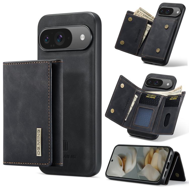 DG.MING 3-fold multi card wallet phone case, black with magnetic closure