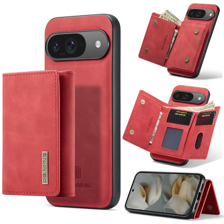 DG.MING 3-fold multi card wallet phone case, red with magnetic closure