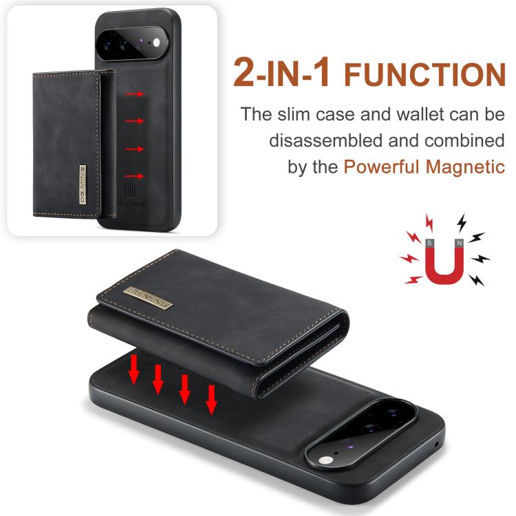 Magnetic wallet phone case with slim cover, black; opens and fits together