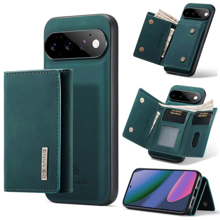 Teal 3-fold multi-card wallet magnetic phone case with card slots and holder