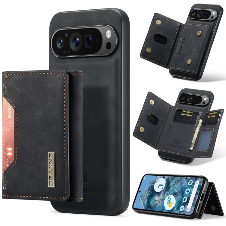 Black 3-fold phone card wallet case with magnetic closure and card slots