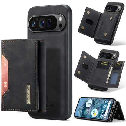 Black 3-fold phone card wallet case with magnetic closure and card slots
