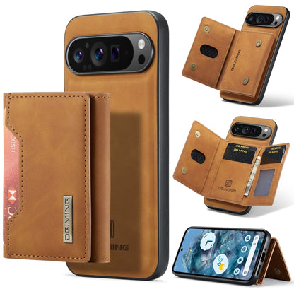 Tan 3-fold phone card wallet case with magnetic closure and card slots