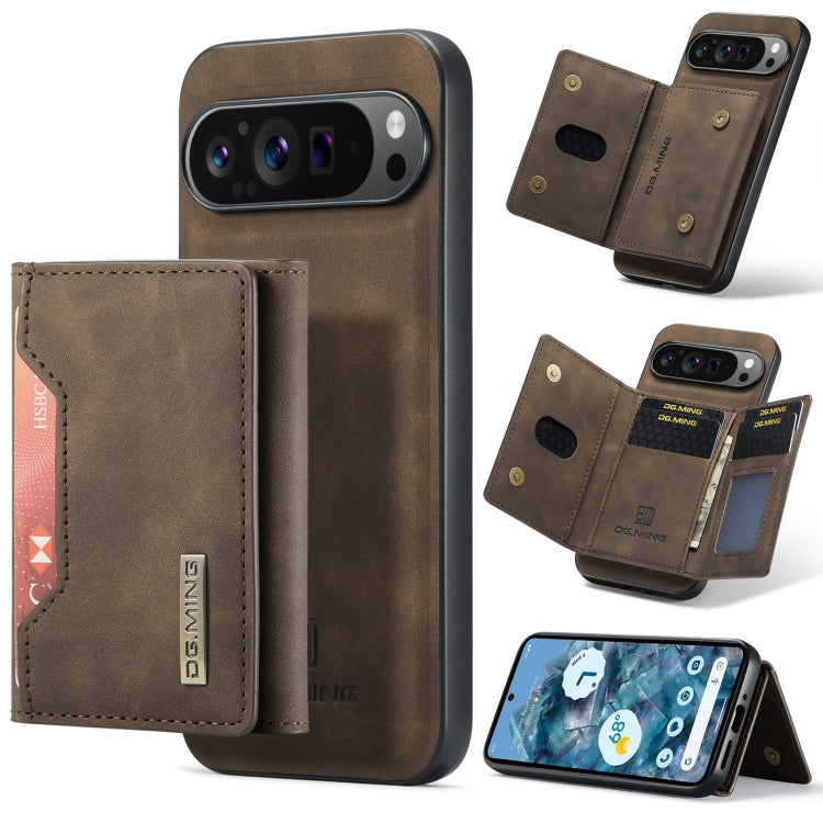 Brown 3-fold phone card wallet case with magnetic closure and card slots