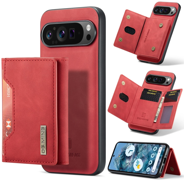Red 3-fold phone card wallet case with magnetic closure and card slots