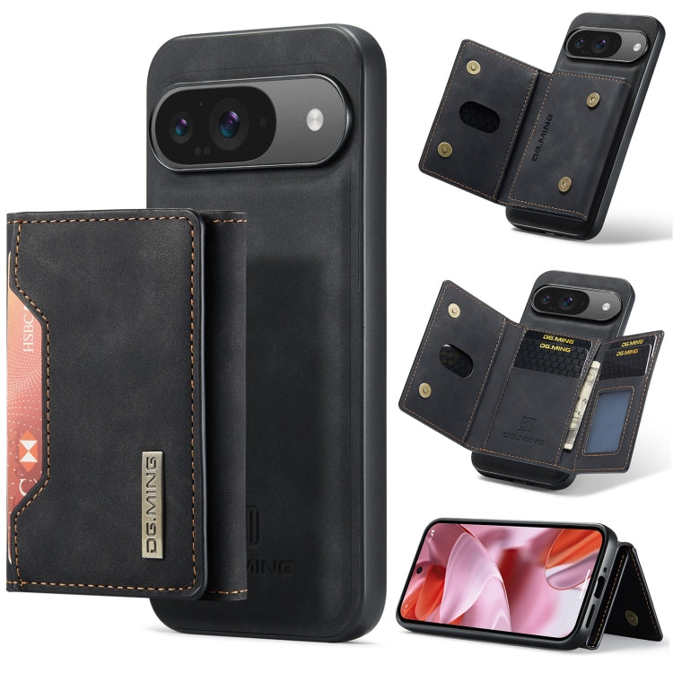 Black 3-fold phone card wallet case with magnetic closure and card slots