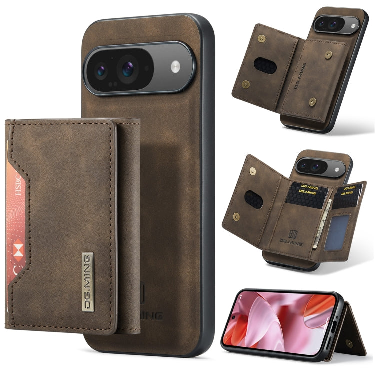Brown 3-fold phone card wallet case with magnetic closure and card slots