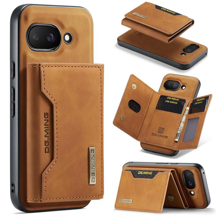 Tan-brown multi-card phone wallet case with stitched card holder and magnetic clasp