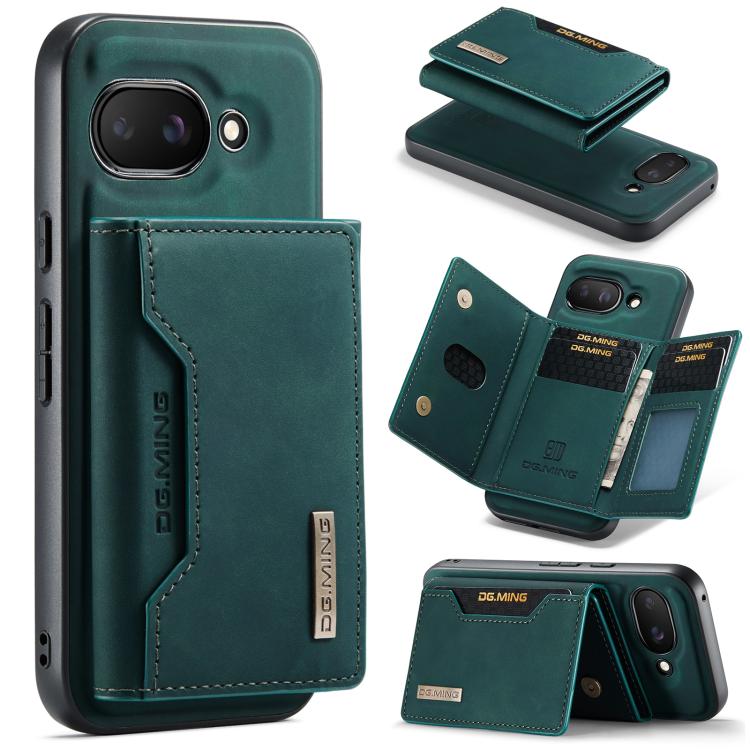 Green 3-fold phone card wallet case with magnetic closure and card slots