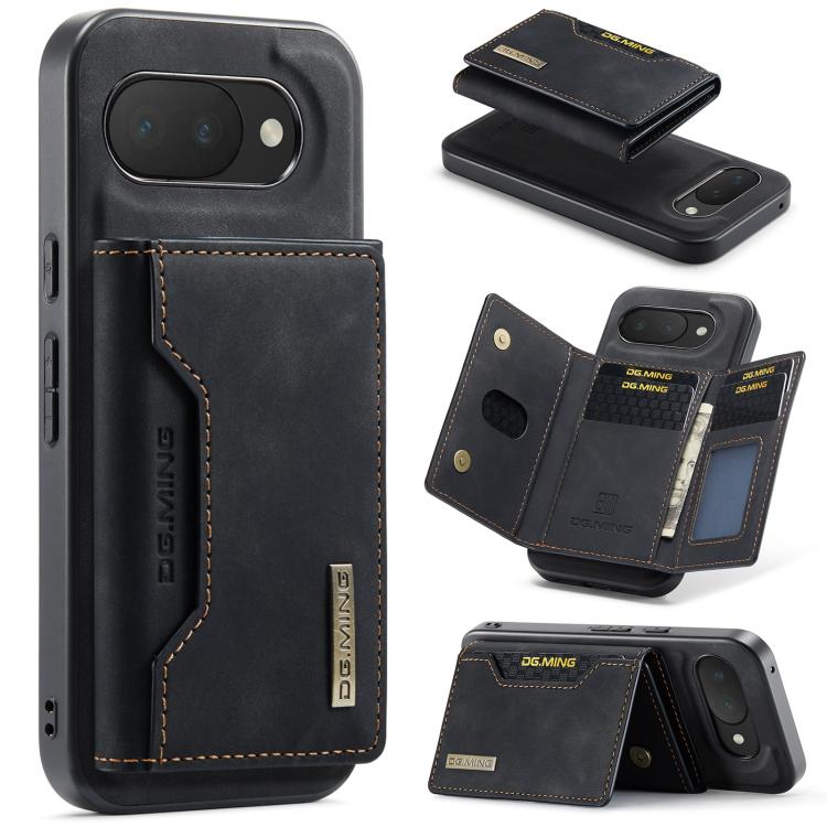Magnetic 3-fold phone case with multi card slots, black leather-look wallet