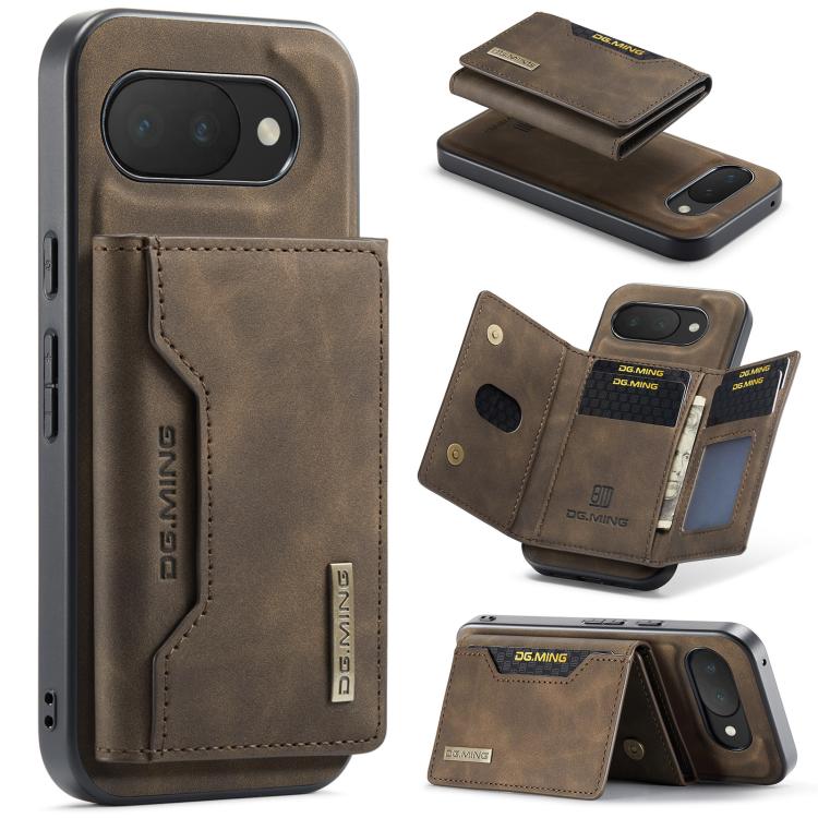 Magnetic 3-fold phone case with multi card slots, taupe leather-look wallet
