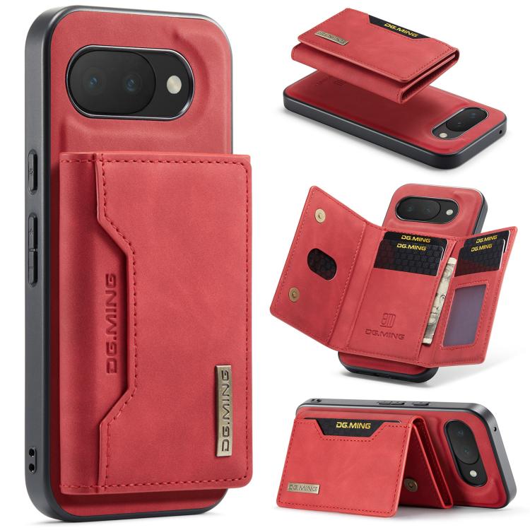 Magnetic 3-fold phone case with multi card slots, red leather-look wallet