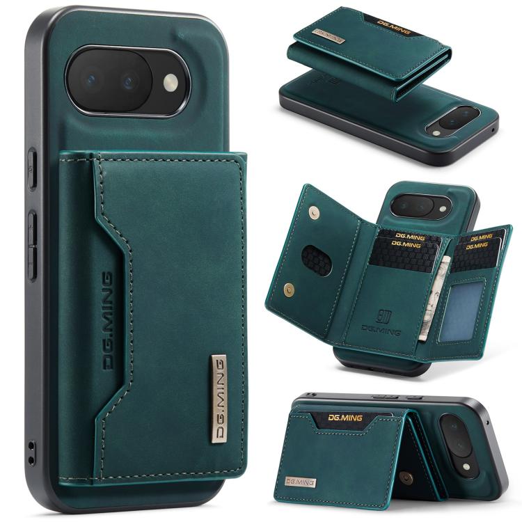 Magnetic 3-fold phone case with multi card slots, dark teal leather-look wallet