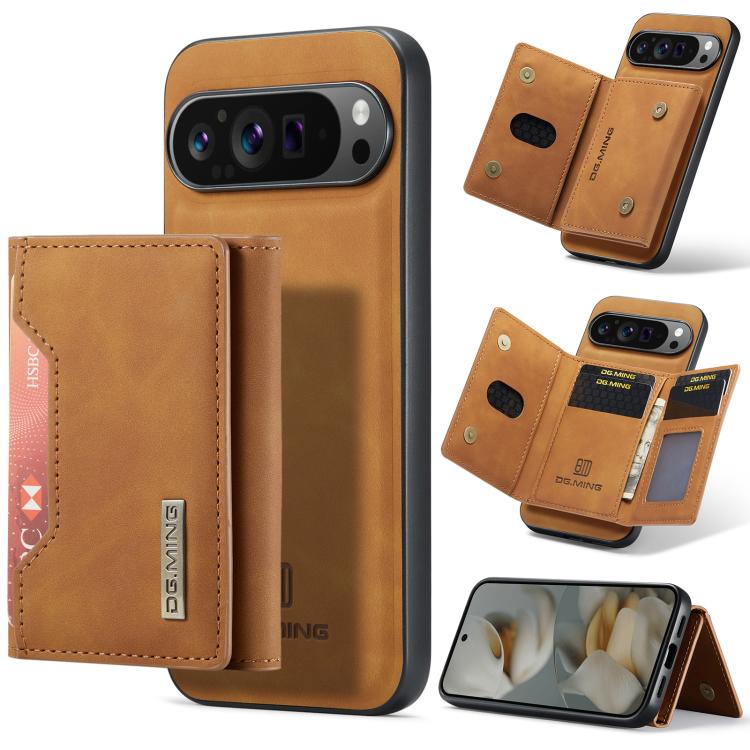 Magnetic 3-fold phone case with multi card slots, warm tan leather-look wallet