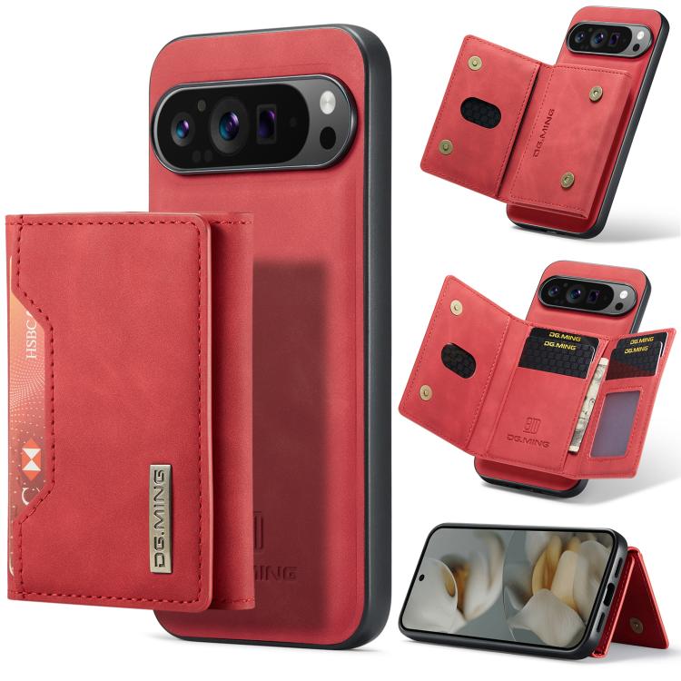 Magnetic 3-fold phone case with multi card slots, bold red leather-look wallet