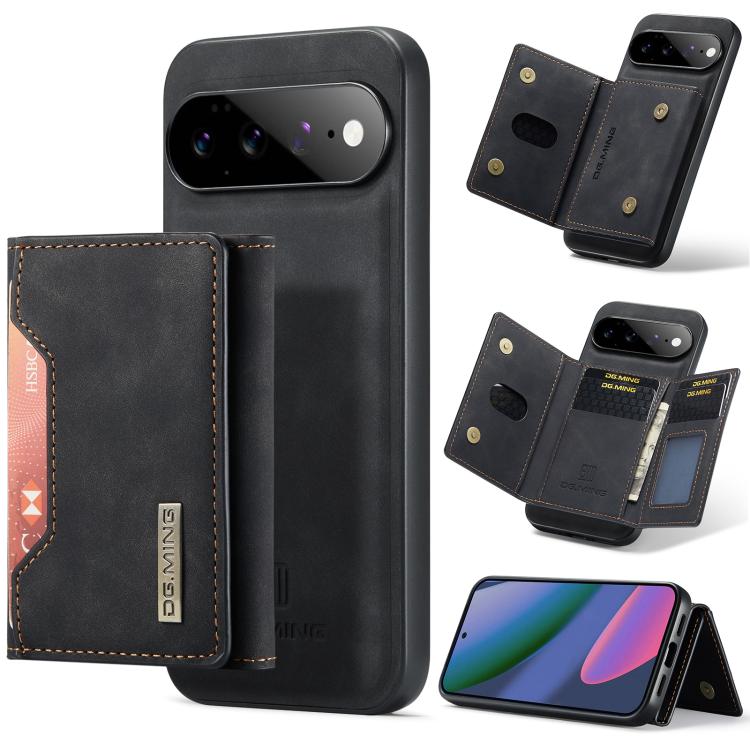 Black 3-fold multi card wallet phone case with magnetic closure and camera cutout