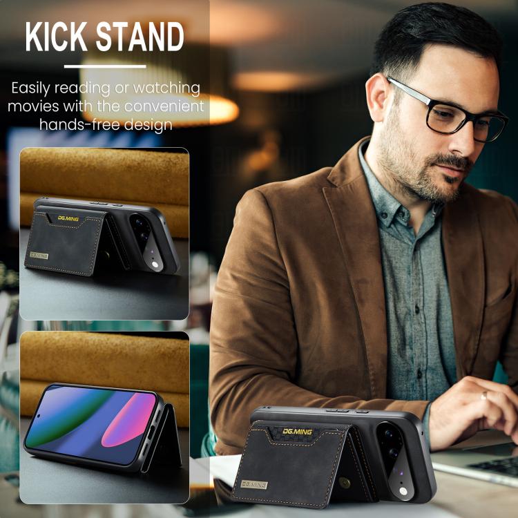 Black phone wallet case with kickstand feature and card slot compartments