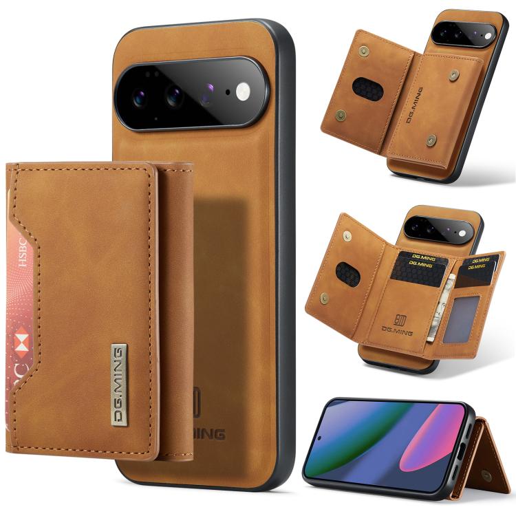 Brown 3-fold multi card wallet phone case with magnetic closure and camera cutout