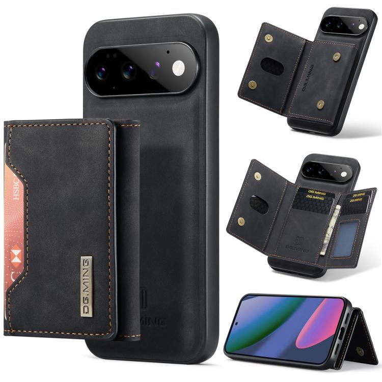 Black 3-fold magnetic phone case wallet with card slots and magnetic closure