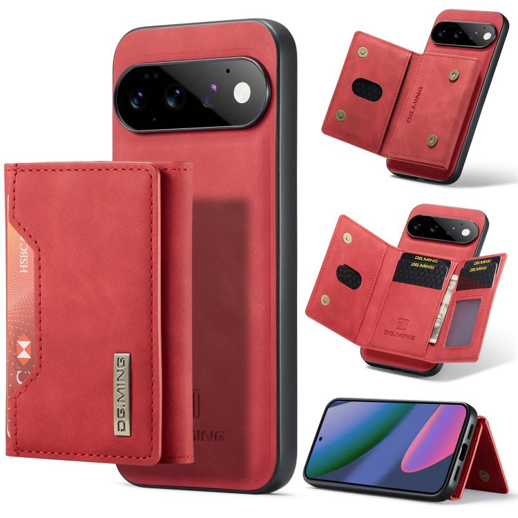 Red 3-fold magnetic phone case wallet with card slots and magnetic closure