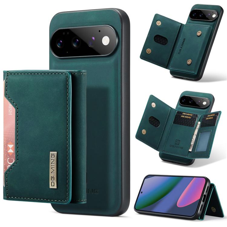 Magnetic 3-fold phone case with multi card slots, teal green leather-look wallet