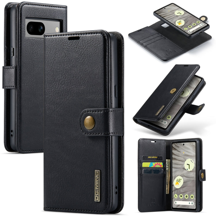 Black crazy horse texture leather phone case with detachable magnetic cover and card slot
