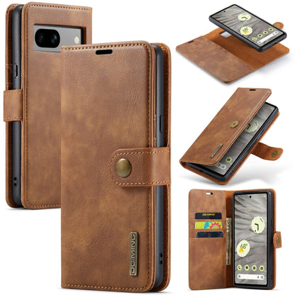 Brown crazy horse texture leather phone case with detachable magnetic cover and card slot