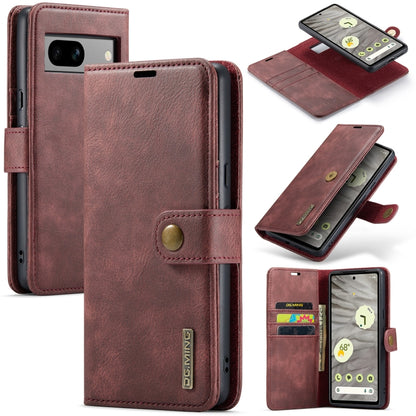 Red crazy horse texture leather phone case with detachable magnetic cover and card slot
