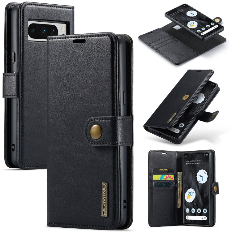 Detachable magnetic folio leather phone case in black with front flap and magnetic closure