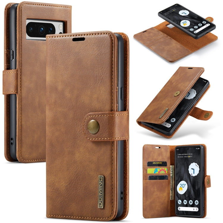 Detachable magnetic folio leather phone case in tan-brown with front flap and card holder