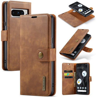 Detachable magnetic folio leather phone case in tan-brown with front flap and card holder