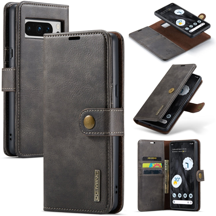 Detachable magnetic folio leather phone case in dark grey with front flap and card holder