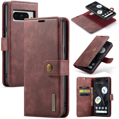 Detachable magnetic folio leather phone case in burgundy with front flap and inner pockets