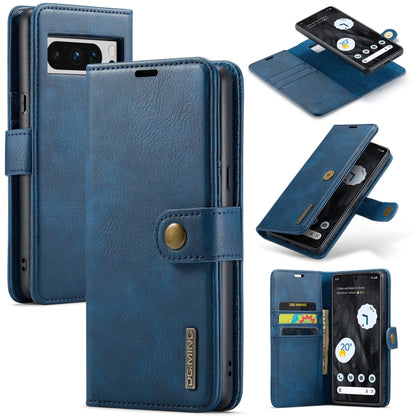 Blue crazy horse texture leather phone case with detachable magnetic cover and card slot