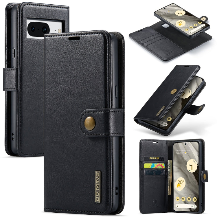 Black crazy horse texture leather phone case with detachable magnetic cover and card slot