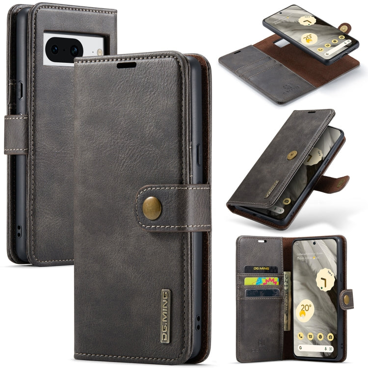 Grey crazy horse texture leather phone case with detachable magnetic cover and card slot