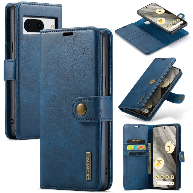 Blue crazy horse texture leather phone case with detachable magnetic cover and card slot