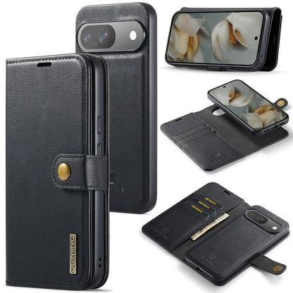Detachable magnetic leather phone case with wallet flap, black, for smartphone
