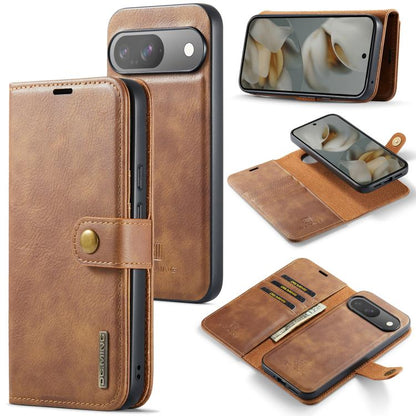 Detachable magnetic leather phone case with wallet flap, brown, for smartphone