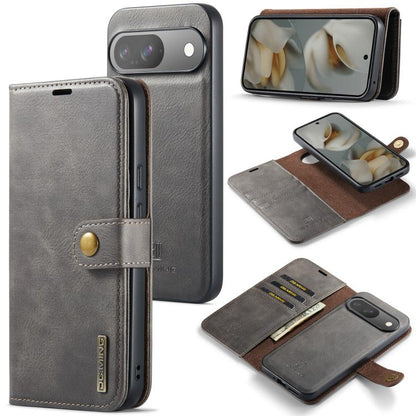 Detachable magnetic leather phone case with wallet flap, grey, for smartphone