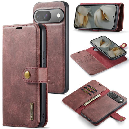 Detachable magnetic leather phone case with wallet flap, red, for smartphone