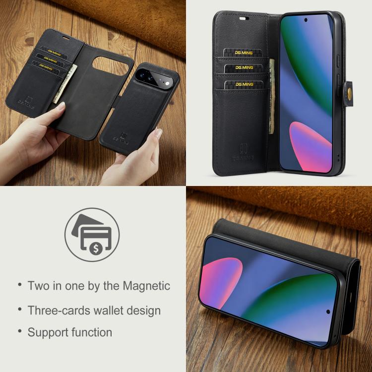 Black wallet phone case set with card slots and detachable back cover