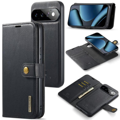 Black Crazy Horse leather phone wallet case with magnetic detachable cover and card slots