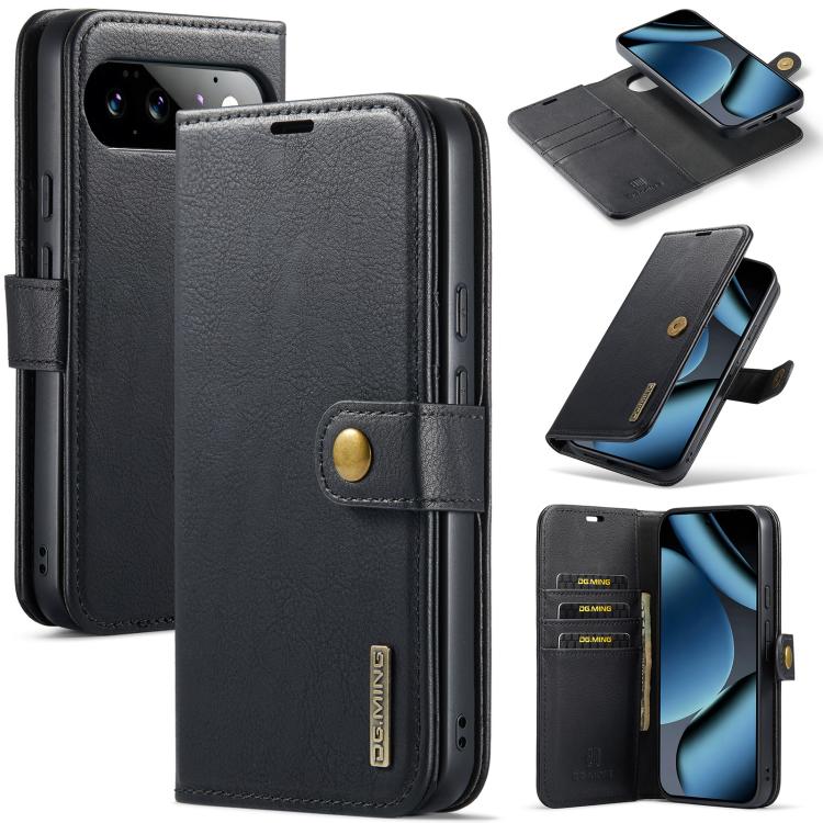 Black Crazy Horse leather phone wallet case with magnetic closure and card slot window