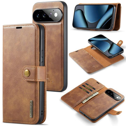 Brown Crazy Horse leather phone wallet case with magnetic closure and card slot window