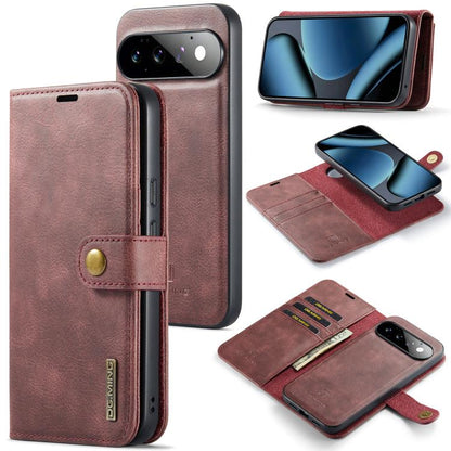 Red Crazy Horse leather phone wallet case with magnetic closure and card slot window
