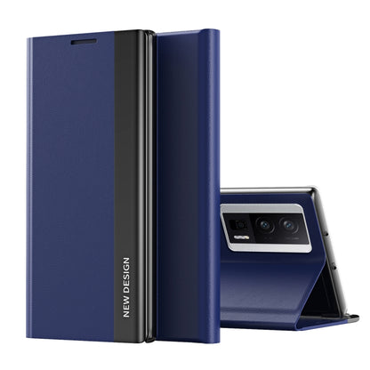 Navy magnetic leather wallet phone case with open front and kickstand