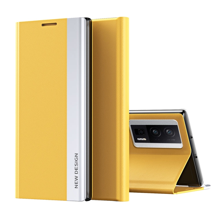 Gold magnetic leather wallet phone case with open front and kickstand