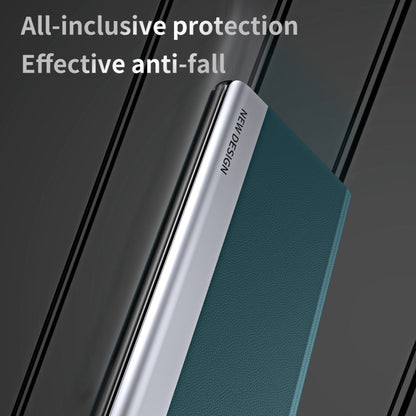 Magnetic leather phone case, teal cover with silver frame and slim side profile