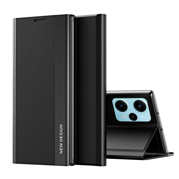 Black magnetic leather phone case with open front and camera cutout
